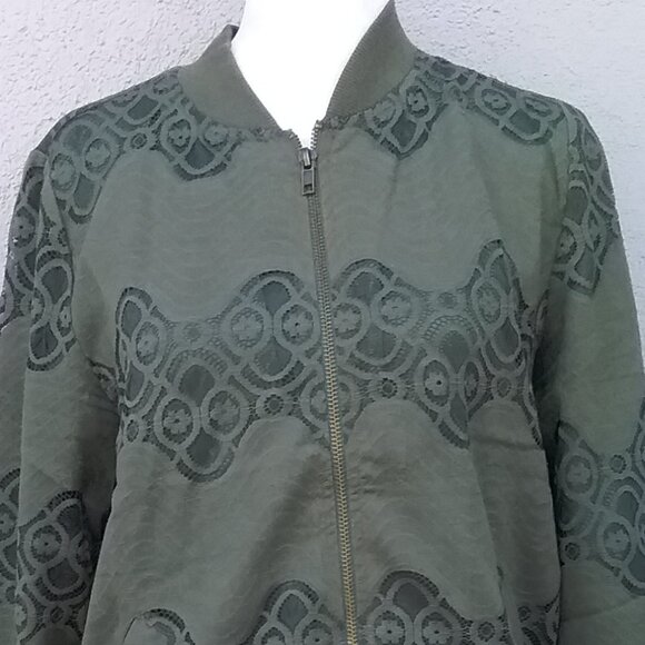 Blue Rain Women's Jacket Zipper front Green Lace Size Small Bomber Preppty0659-G - Picture 2 of 8